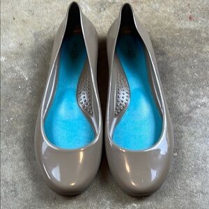 OKA b. Tan Ballet Flats with Rounded Toe and Minimal Heel
Size: 8